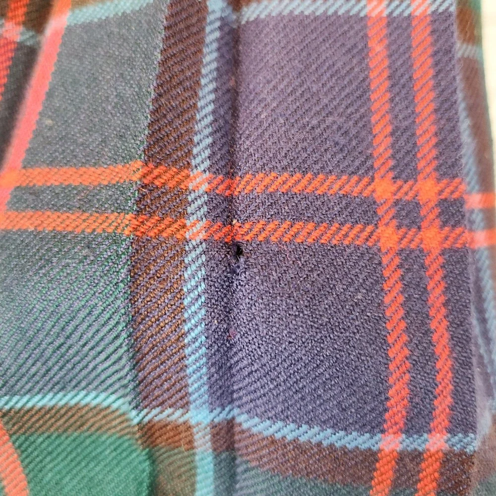 Aljean Skirt Vintage Plaid Pure Virgin Wool Pleated Kilt Midi Green Red 28W